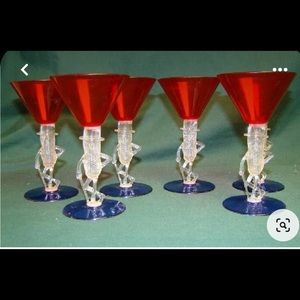 Antique Mr. Peanut Martinis Glasses in Red, White,& Blue Plastic from 1950’a VGC